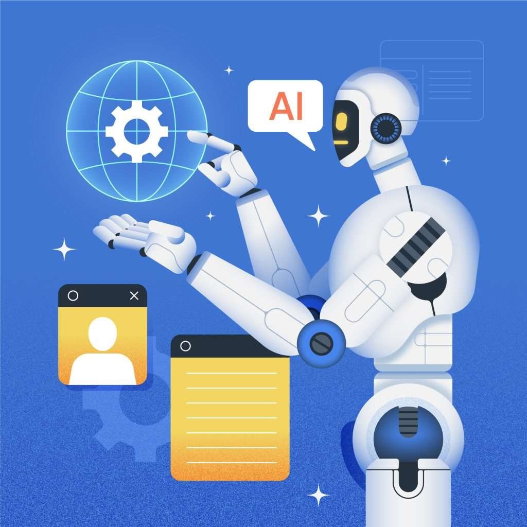 Digital marketer using AI tools on a computer in 2024.